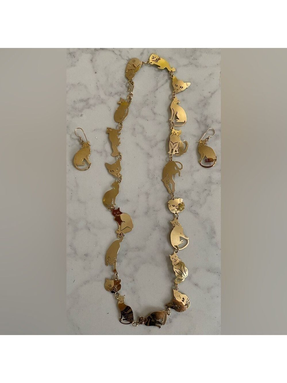 Vintage Wild Bryde 14K Gold Plated Cat Lover’s Cat Necklace and Earrings Set NIB